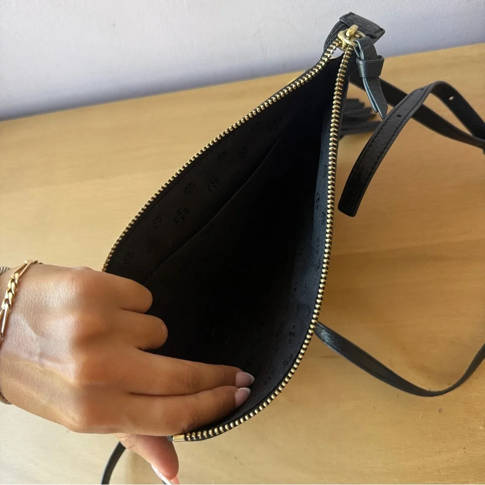 Tory Burch Black Leather Crossbody with Tassel